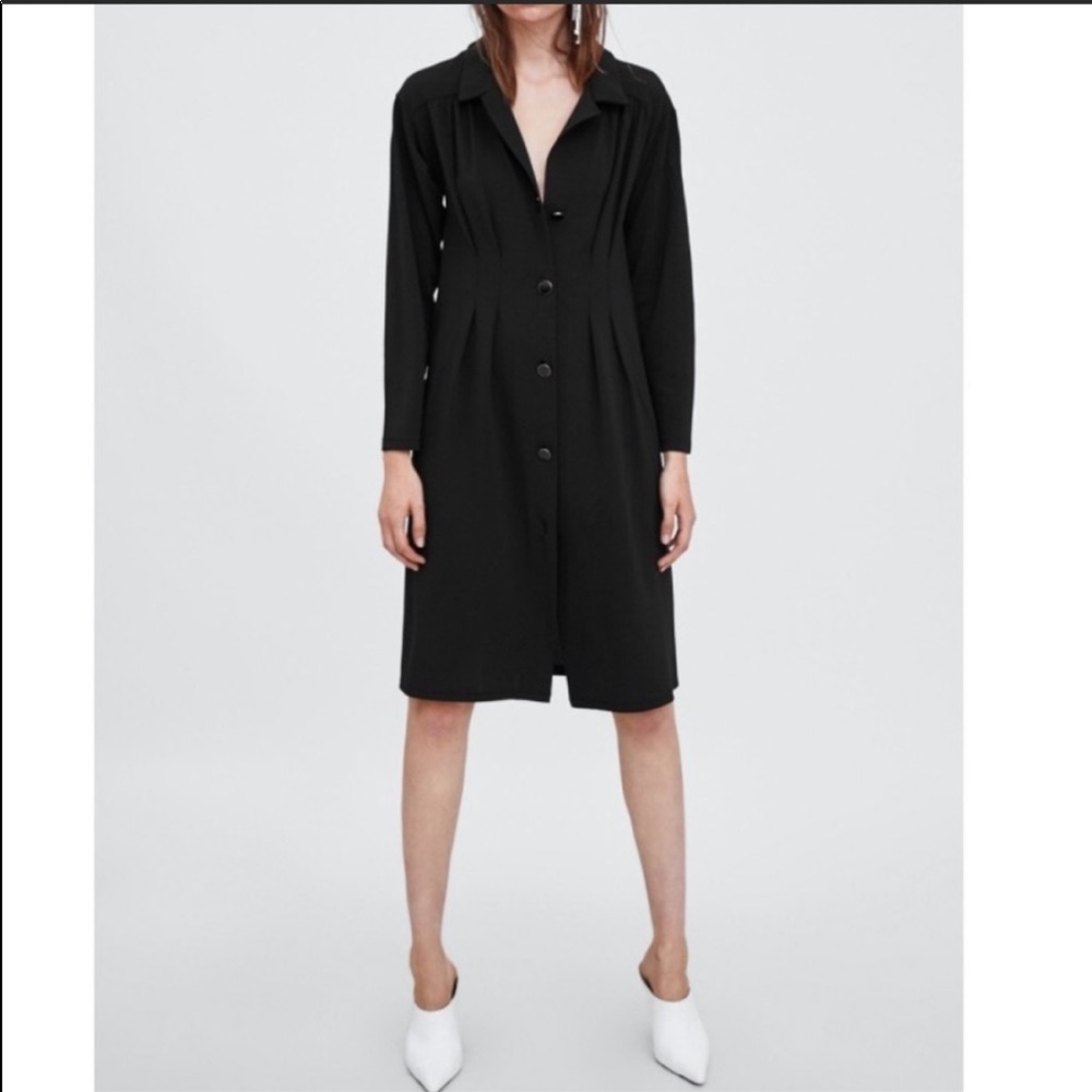 NWT Zara Front Button Up Dress- Black - Picture 2 of 11